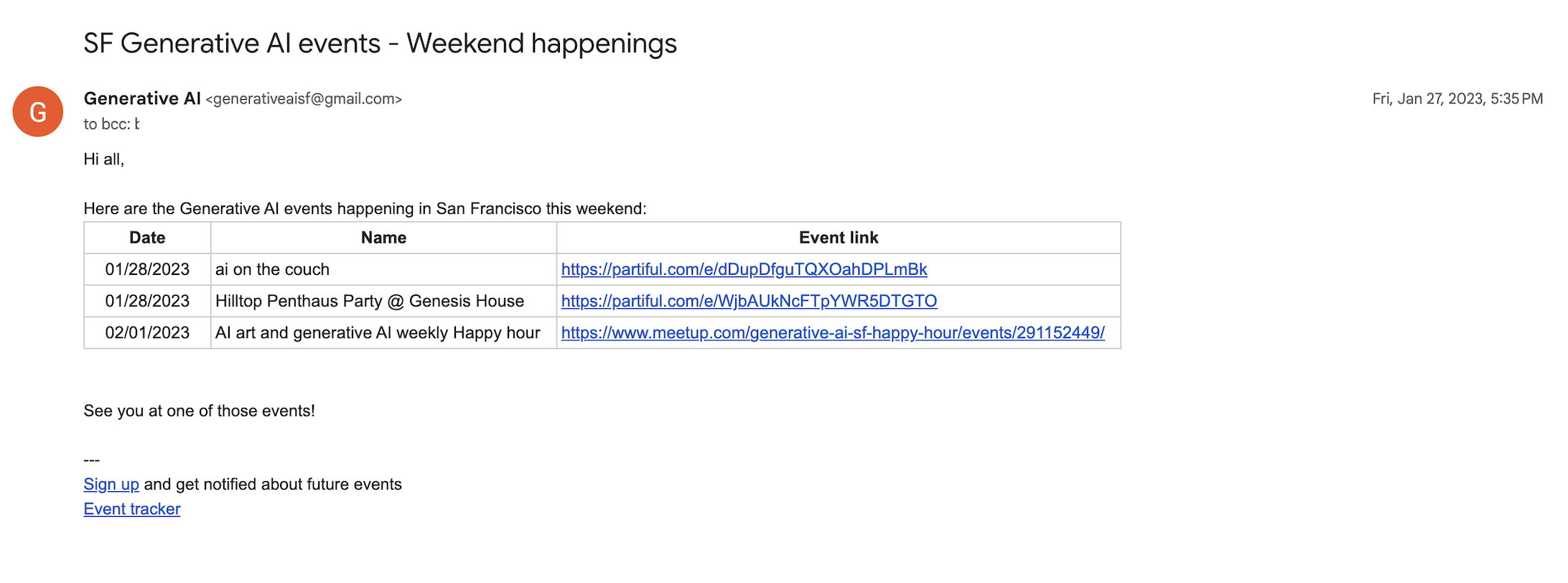 The first GenerativeAISF email